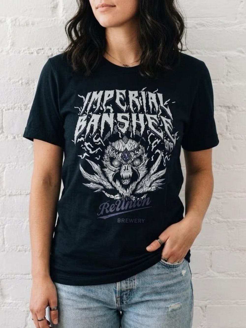 Vintage Style ReUnion Brewery Imperial Banshee Graphic T-Shirt Black Womens S